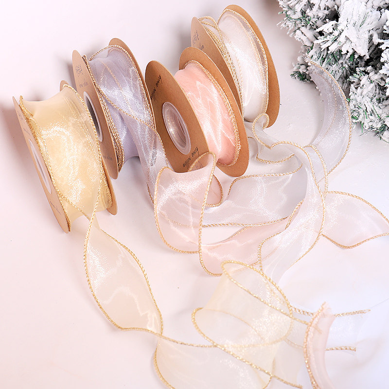 Christmas tree decoration silk with Phnom Penh fish tail wave yarn with flowers gift packaging material flower shop DIY butterfly knot