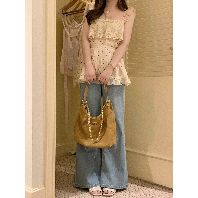 Lisaph/Summer Hug Retro Loose Lazy Style Slimming Loose Flared Light-Colored Soft Jeans