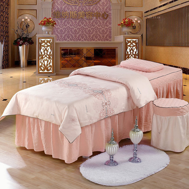 Weihui Beauty Bed Cover Four-piece Massage Bed Covered Cotton Beauty Salon Bedding ແບບງ່າຍດາຍ