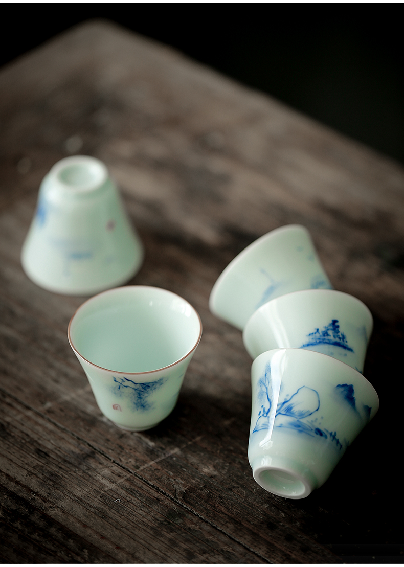 ShangYan small bowl is blue and white porcelain ceramic cups kung fu masters cup hand - made white porcelain sample tea cup tea cup, household