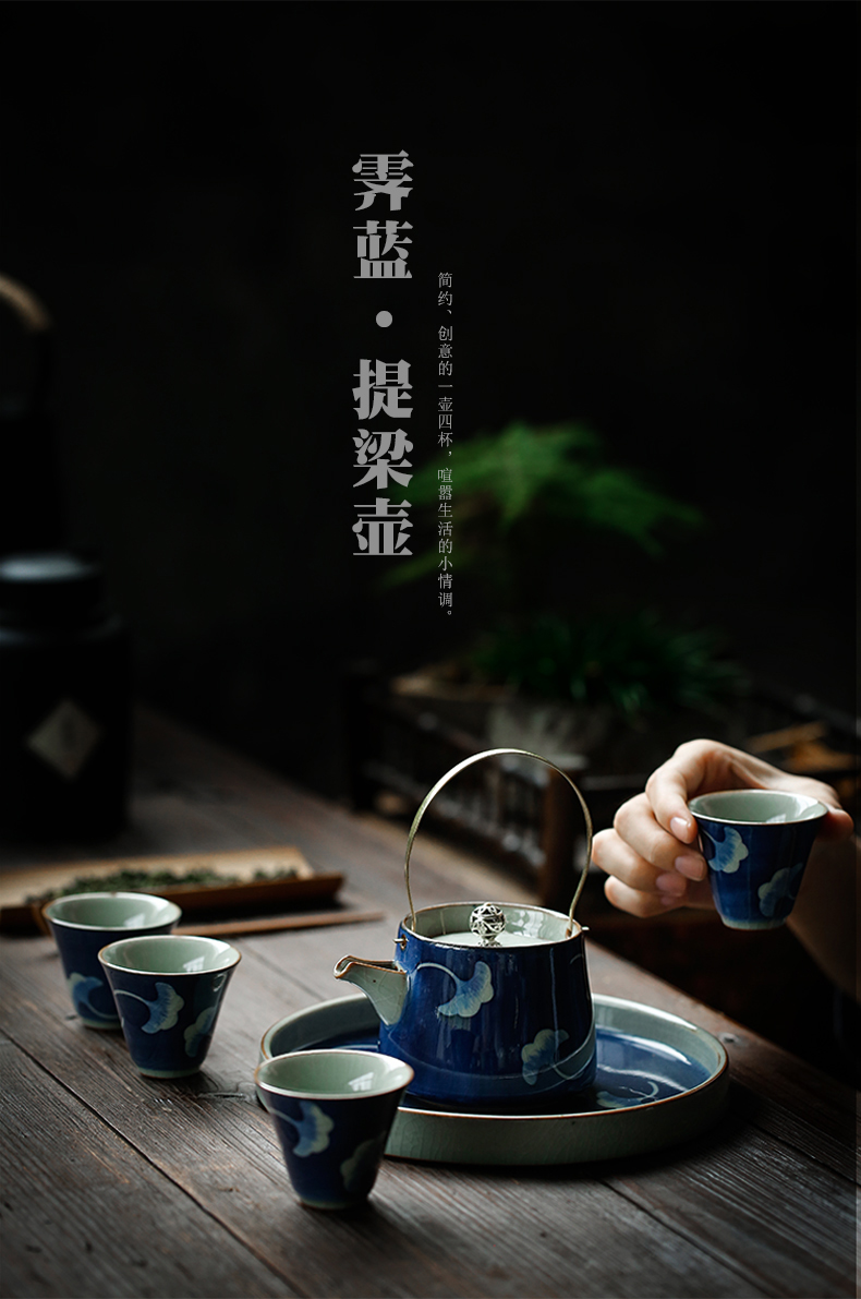ShangYan archaize ceramic girder pot small kung fu tea pot of blue and white porcelain hand - made teapot single pot teapot