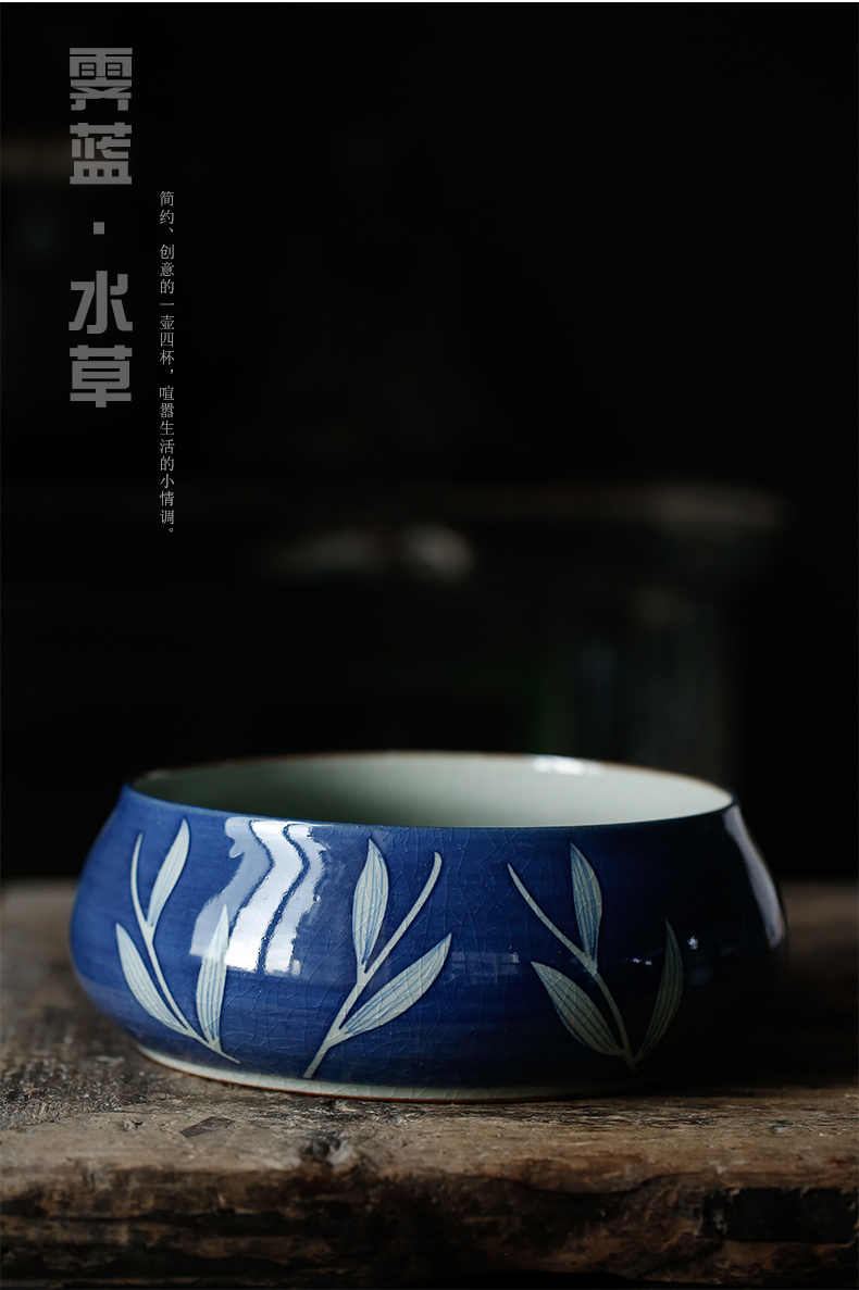 ShangYan antique blue and white porcelain tea wash large ceramic hand - made teacup for wash water to wash the tea taking tea art building water zero with a water jar