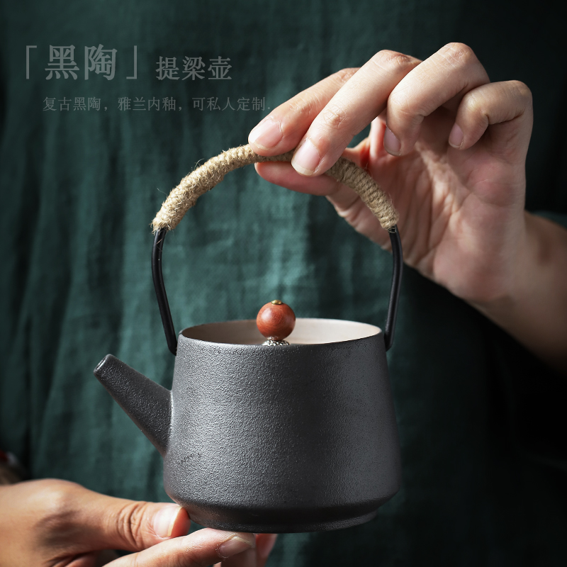 ShangYan Japanese black pottery teapot small ceramic lift pot of kung fu tea teapot coarse pottery single girder pot pot of restoring ancient ways