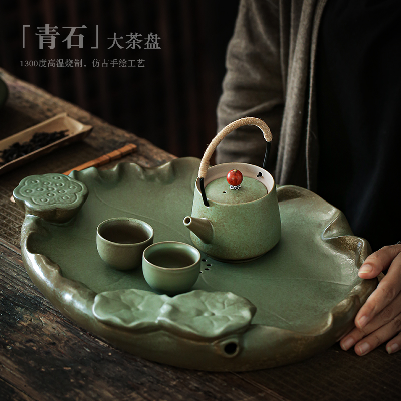 ShangYan household ceramic tea tray was large up creative Chinese kung fu tea tea with drainage plate dry tea