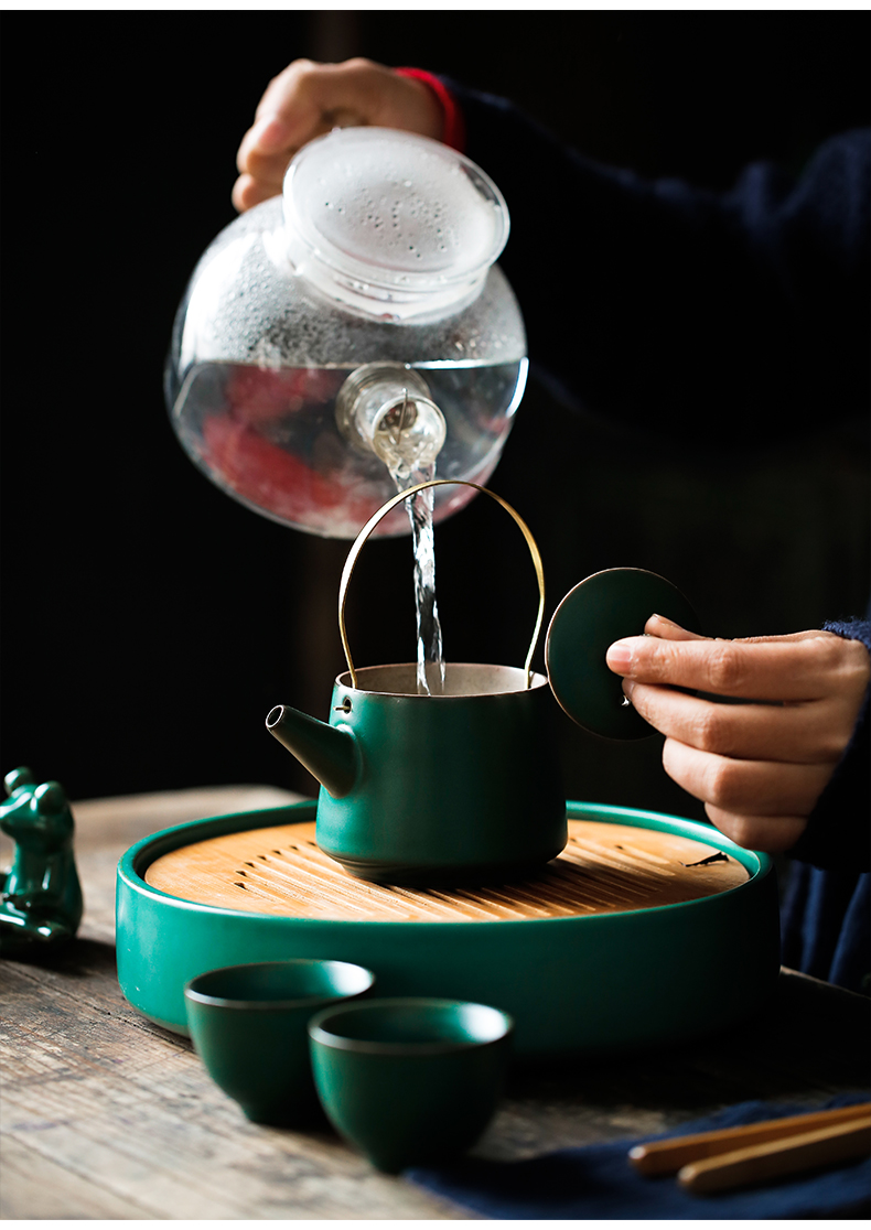 ShangYan ceramic tea tray was kung fu tea tray was Japanese water type small circular bamboo tea home dry terms plate