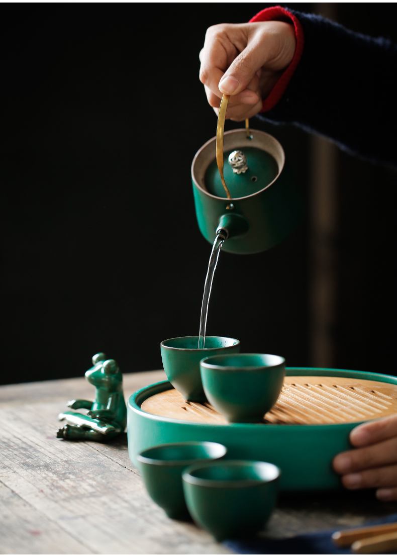 ShangYan ceramic tea tray was kung fu tea tray was Japanese water type small circular bamboo tea home dry terms plate