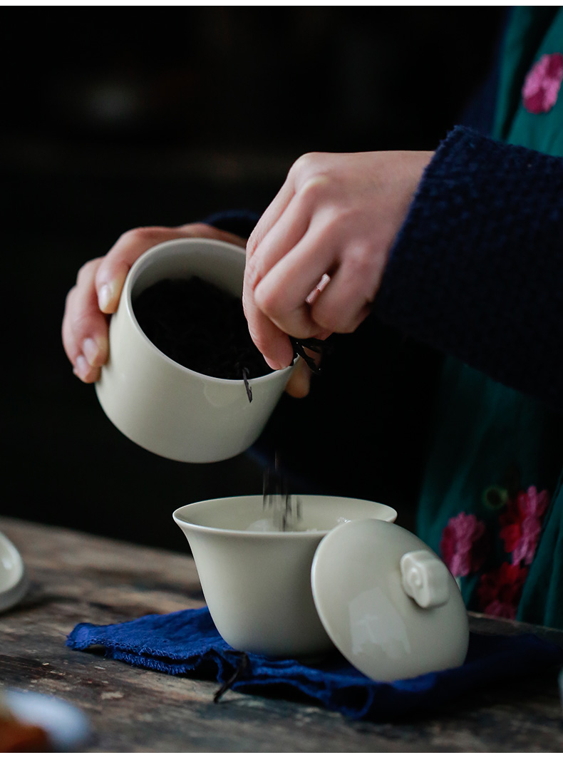 ShangYan white porcelain kung fu tea set suit household tureen tea caddy fixings portable travel tea set a small set of modern