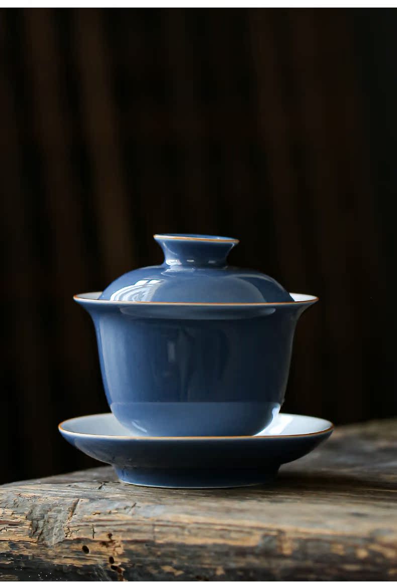 Ceramic tureen large tea cups ji blue bowl bowl to kung fu tea bowl cups contracted household