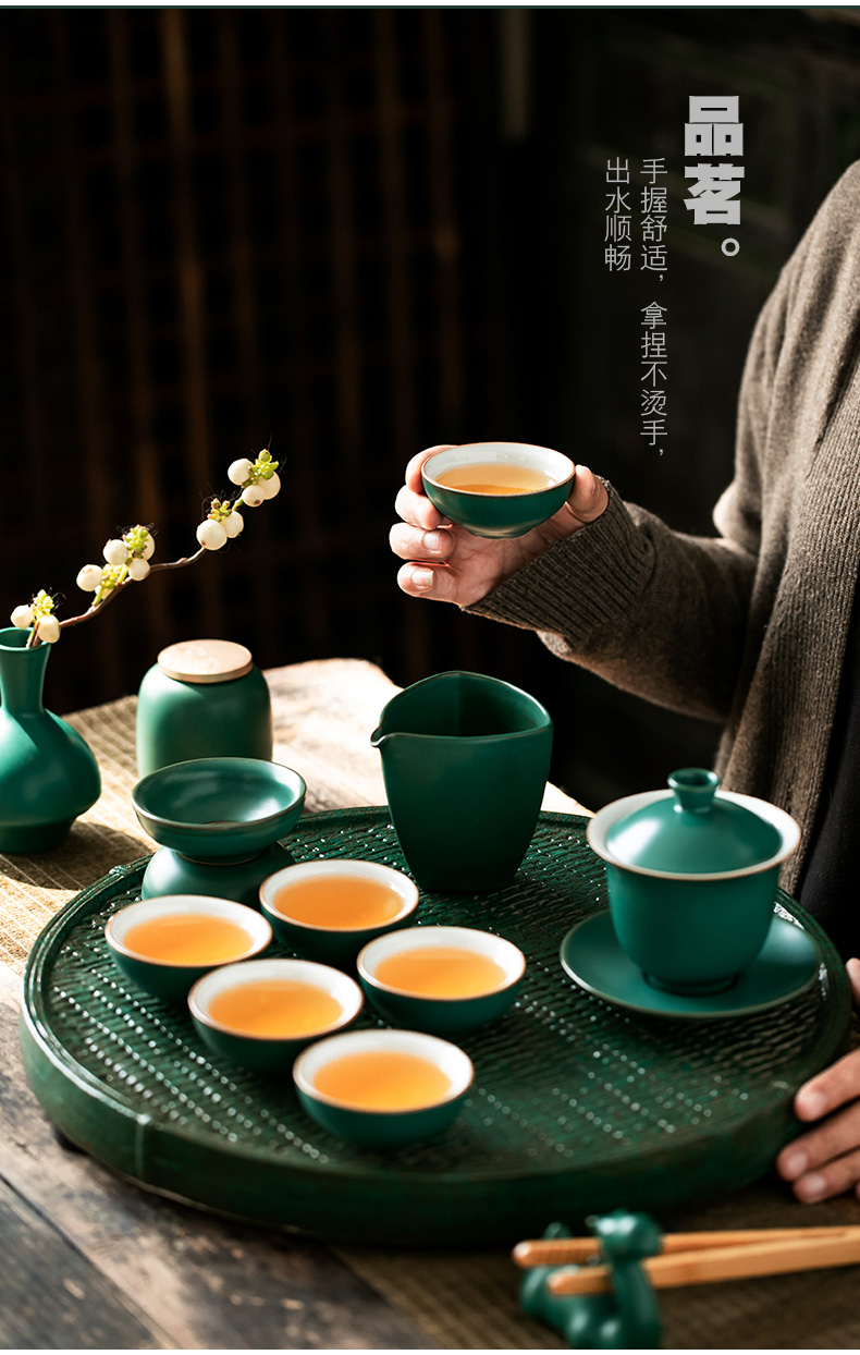 ShangYan ceramic tea set household contracted sitting room ground tea set round tea table teapot teacup set