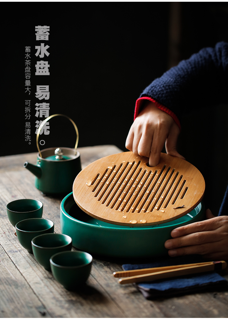 ShangYan ceramic tea tray was kung fu tea tray was Japanese water type small circular bamboo tea home dry terms plate