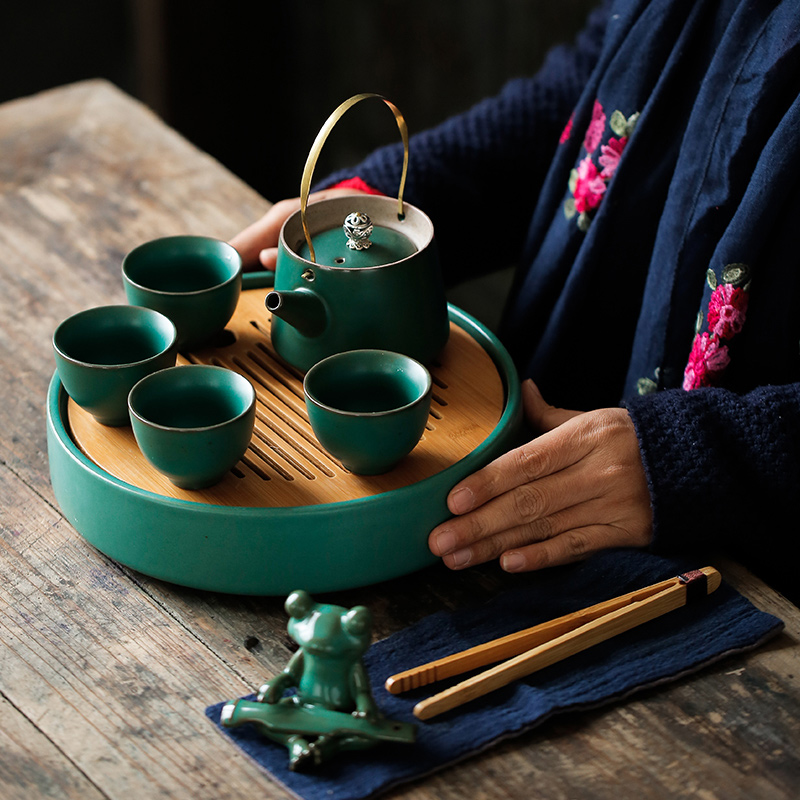 ShangYan ceramic tea tray was kung fu tea tray was Japanese water type small circular bamboo tea home dry terms plate