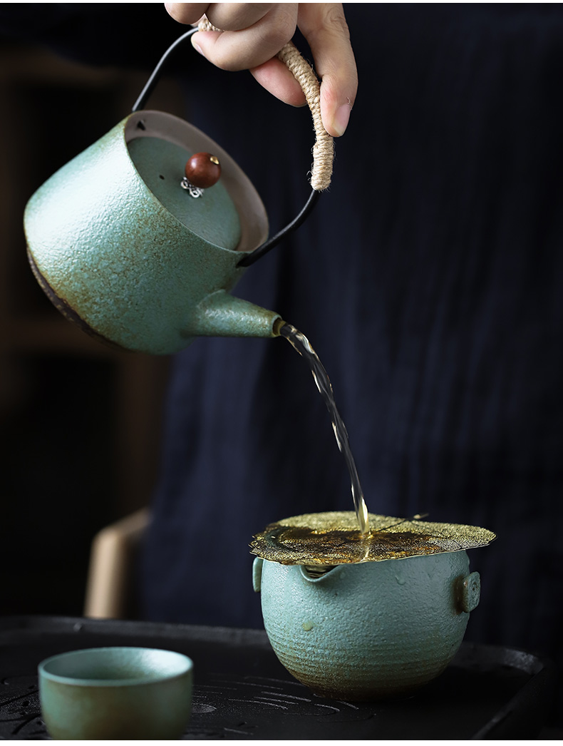 ShangYan retro black pottery tea set of household ceramic teapot kung fu tea set contracted sitting room ground tea