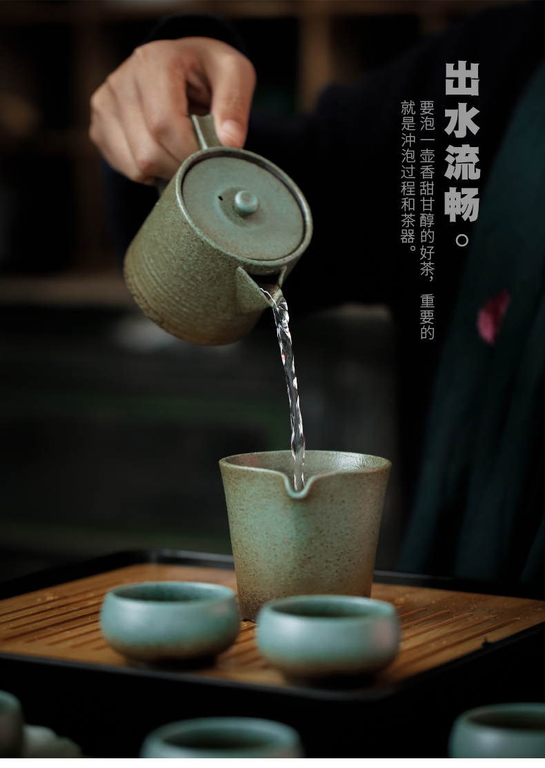 ShangYan whole household kung fu tea set contracted Japanese dry tea tray was coarse pottery teapot teacup saucer restoring ancient ways