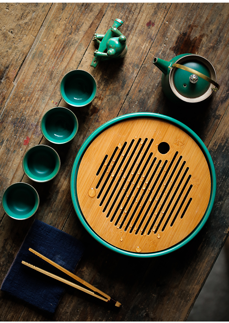 ShangYan ceramic tea tray was kung fu tea tray was Japanese water type small circular bamboo tea home dry terms plate