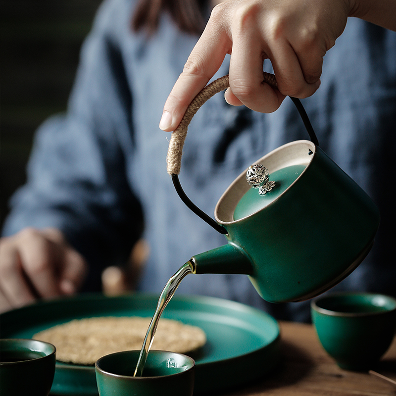 ShangYan ceramic kung fu tea set small suit Japanese household contracted a pot of four cups of girder pot of tea cups of a complete set of restoring ancient ways