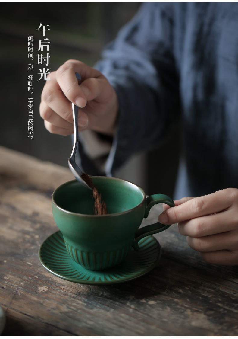 ShangYan Japanese retro coffee cup creative afternoon tea cup dish spoon suit household ceramics glass tea cup