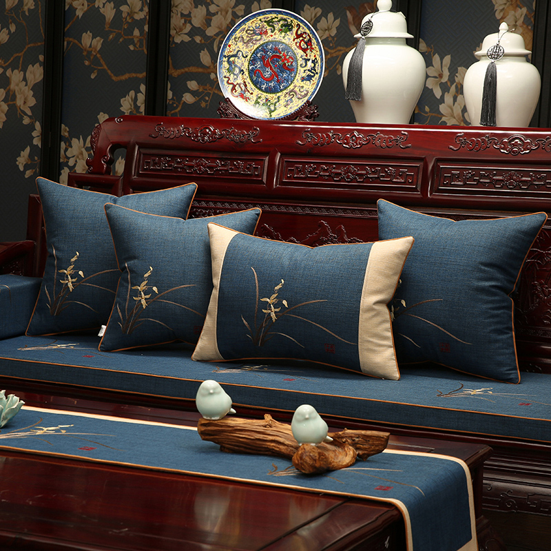 Chinese red wood sofa cushion solid wood furniture cushion with backrest classical embroidered seat cushion Rohan mattress Five pieces