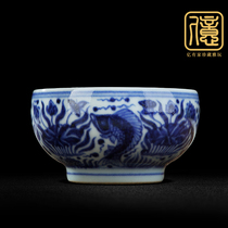 Jingdezhen hand-painted underglaze blue and white pure handmade antique tea set fish algae pattern tea cup office master cup single cup