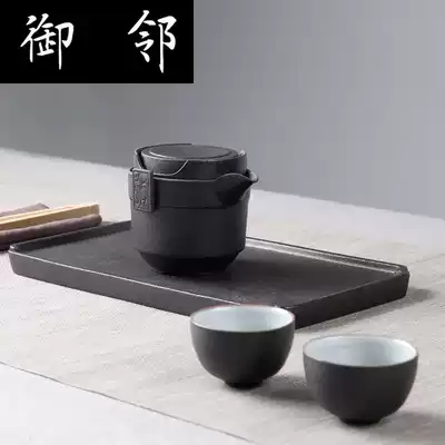 Fast guest Cup one pot two cups of coarse pottery travel kung fu tea set simple portable storage teapot tea cup set