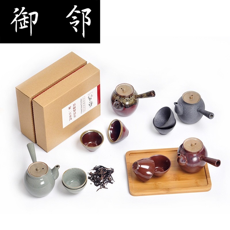 Creative Japanese side pot of elder brother up with portable a pot of two cups of bamboo plate gift travel tea tea set