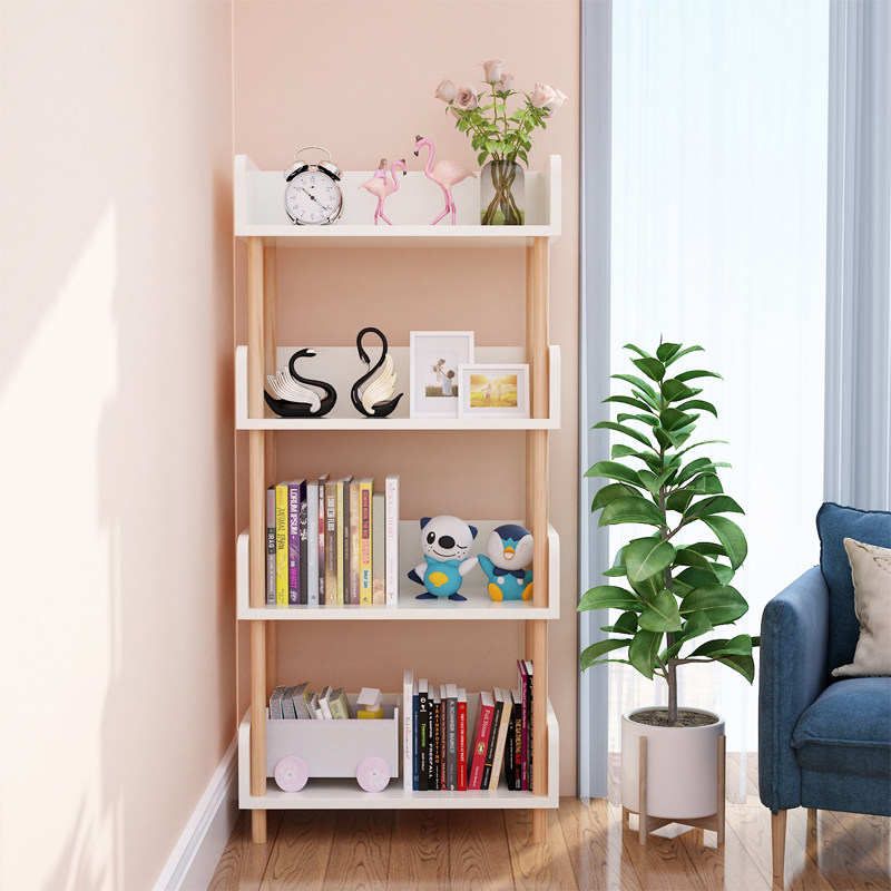 Simple Bookshelf Floor Living Room Domestic Leaning Wall Bedroom Shelve Multilayer Children Bookcase Solid Wood Containing Layer Shelf
