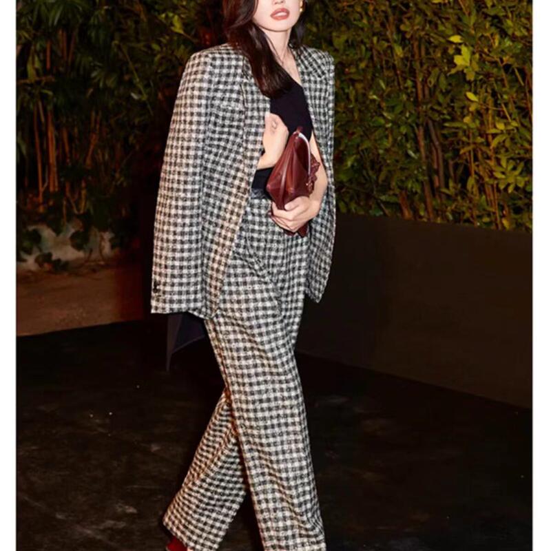 Shu Qi Celebrity Style Plaid Suit Set 2026 New High-Waisted Slimming Casual Straight-Leg Pants Two-Piece Suit Shu Qi Celebrity Style Plaid Suit Set 2026 New High-Waisted Slimming Casual Straight-Leg Pants Two-Piece Suit