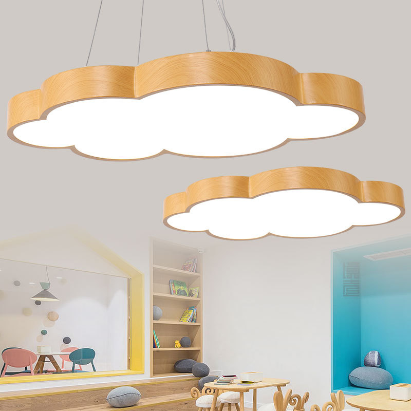 Simple Wood Grain Nordic Led Pendant Light, Warm Cloud Design, Suitable for Kindergartens, Daycare Centers, Playgrounds, and Children's Play Areas Simple Wood Grain Nordic Led Pendant Light, Warm Cloud Design, Suitable for Kindergartens, Daycare Centers, Playgrounds, and Children's Play Areas