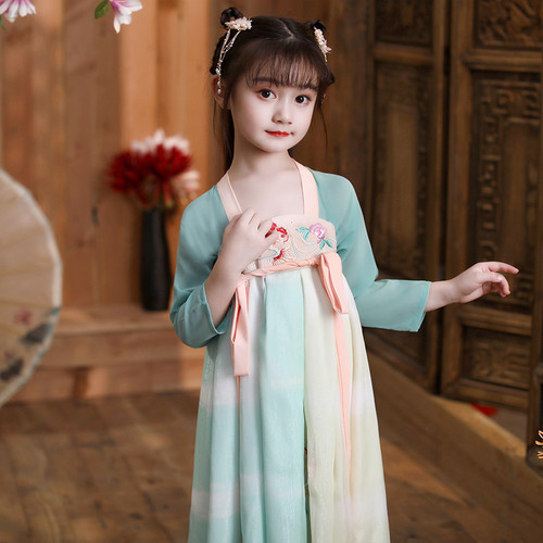 Childrens Chinese Hanfu, girls chest length Ru skirt, Chinese style Tang style, little Koi Chaoxian dress, ancient spring dress