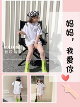 Brand summer childrens middle school childrens Korean version of the foreign style navy style cotton mid-length short-sleeved T-shirt skirt 12035