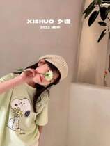 2022 New Boys and Girls Snoopy All-match Slimming Cartoon Print Middle and Big Kids Round Neck Pure Cotton Short-sleeved T-Shirt