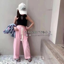 Little classmate 2022 new spring and summer thin section childrens middle and high school childrens wide-leg mopping candy knitted trousers 2377