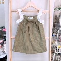 Brand summer childrens small and medium-sized girls baby cotton ear striped camisole t-shirt 219059