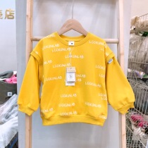 Brand childrens Korean version of foreign style pure cotton spring and autumn fake two-piece round neck sweater with full characters 211626