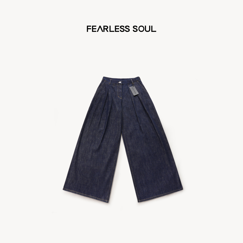 Taffa Tang Fa Fa'Japan Okayama' Magic Pants Mid-Waist Color-Block Orange and Yellow Topstitch Casual Jeans for Women