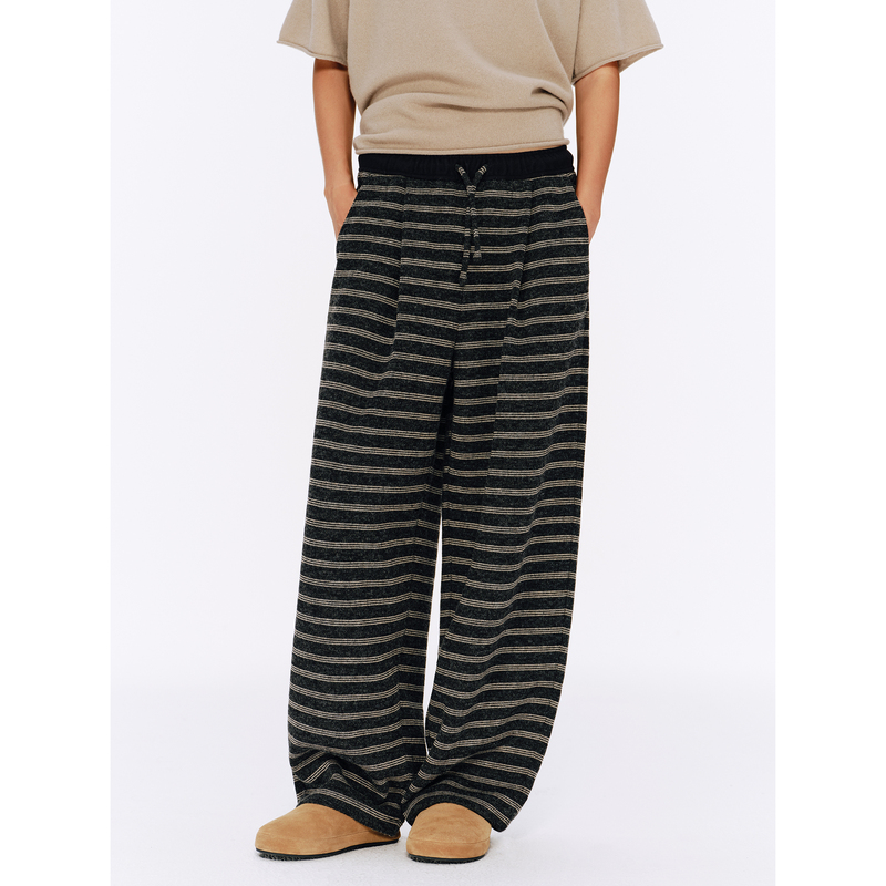 Taffa Tang Fa Fa's New Autumn and Winter Classic Retro Striped Wide-Leg Pants with Drawstring, Flattering Casual Pants for Women