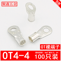 OT4-4 cold-pressed terminal block O-type round bare end copper nose Silver-plated 4 square copper terminal lug 100pcs