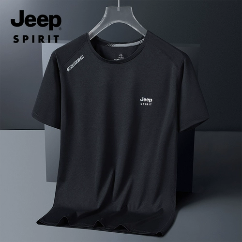 Jeep, джип, трендовая шелковая футболка с коротким рукавом для отдыха, коллекция 2023, круглый воротник