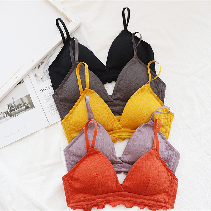 Bông Pháp tam giác cup áo ngực Bralette không thép vòng sexy cốc mềm ngực lớn diễn đồ lót vú nhỏ womens áo ngực.