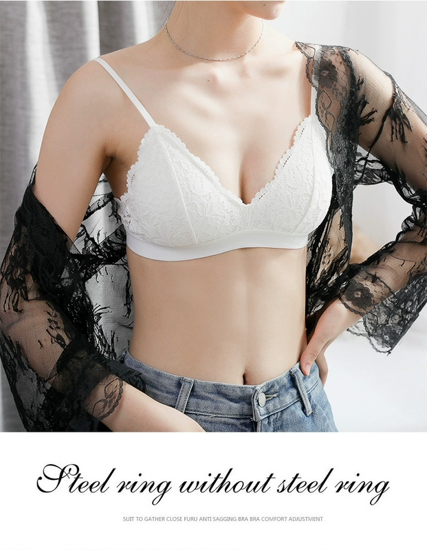 Đồ lót Pháp không có vòng thép mỏng cô gái ngực lớn show bralette ren mỏng dây đeo vai áo ngực nhỏ học sinh - Cộng với kích thước Bras