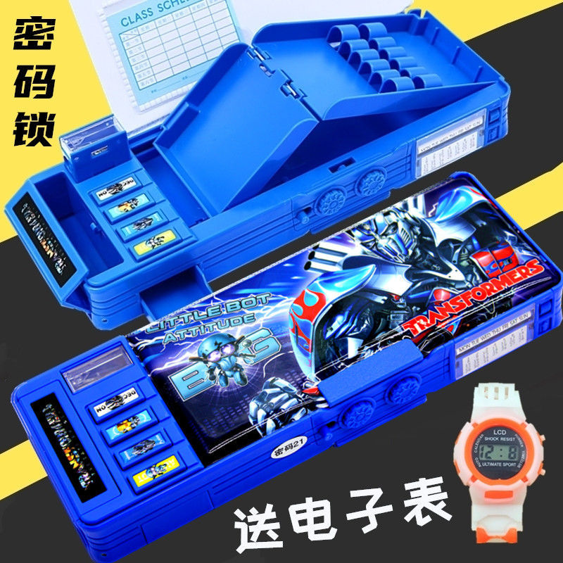 Transformers boys password lock stationery box net red pencil case male and female elementary school students multi-function pencil case pencil case