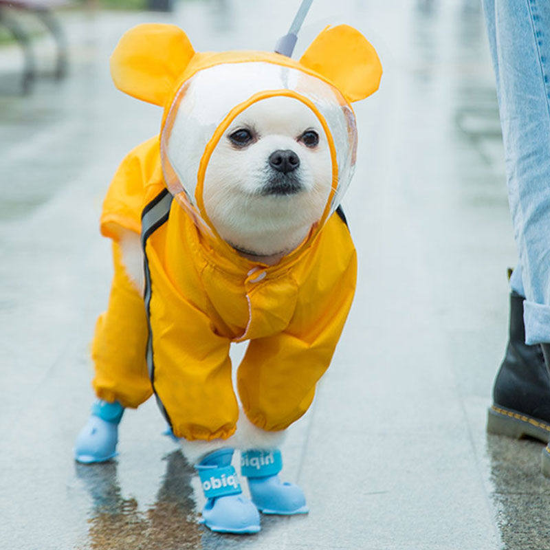 Small Puppy Raincoat Four Feet Waterproof Full Bag Teddy Rain Cape Pets Rainy Day Clothes Small Medium Dogs Big-boy Beaume