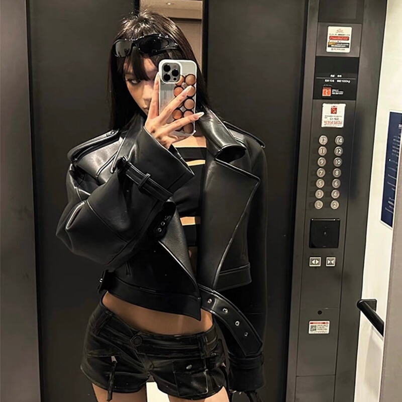 Black Leather Jacket for Women, Autumn 2026 New Design, Niche Short Style, Loose Fit, Petite Biker Jacket, Pu Jacket