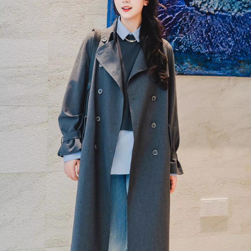 Brother Amas Genuine 2026 Spring and Autumn New Fashion Loose Classic Elegant Double-Breasted Belted Trench Coat