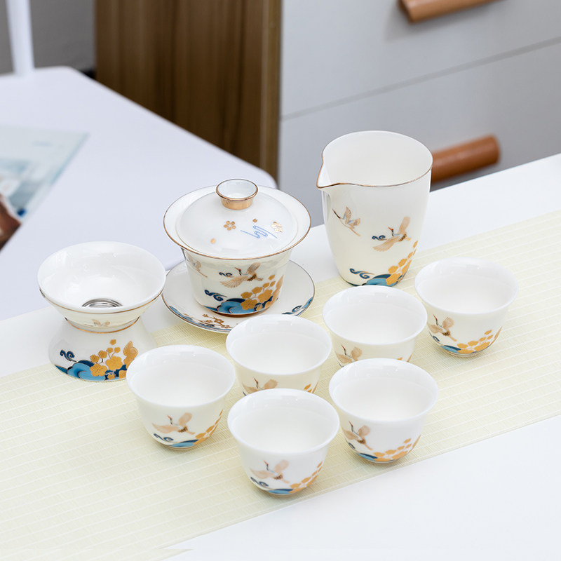 Modern tea set household small set Kung fu living room office guest casin jade porcelain teapot teapot cup cup