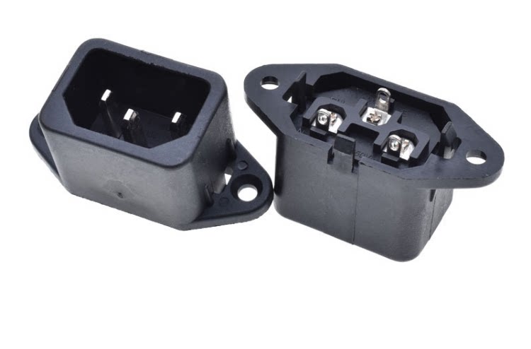 250V15A high power pure copper pint word host shell male IEC C14 computer power socket with ear fixing