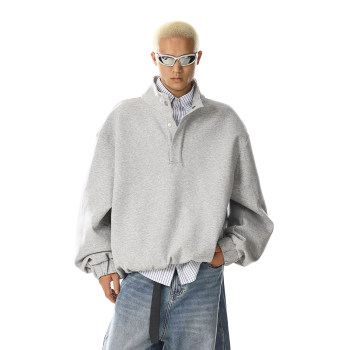 American Retro High Street Style Sweatshirt with Magnetic Buckle Design, High-End Feel, Loose Fit, Versatile Long-Sleeve New Top for Men