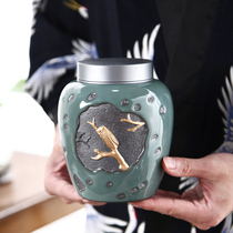 Shengyao Kilo Kiln Tea Leaves Jar ceramic jar Large number sealing tank Puer tank Puer jar Puer jar retro awoke tea jar Home Moisture