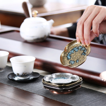 Shengyao Cloisonne tea cup mat Creative tea set accessories Heat insulation non-slip mat Retro enamel color tea mat Alloy cup holder