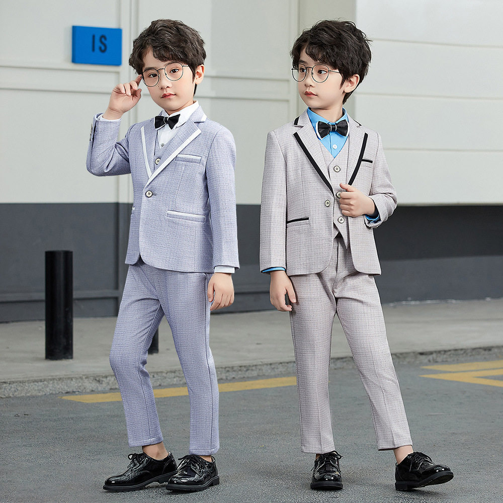 Boys' Suit Suit Spring and Autumn Children's Vest Suit Handsome Performance Suit Foreign Style Korean Wedding Flower Boy Dress