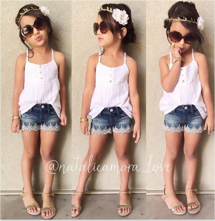 2pcs Kids Baby Girls Outfits Set Tank Top T-shirt Dress Jean